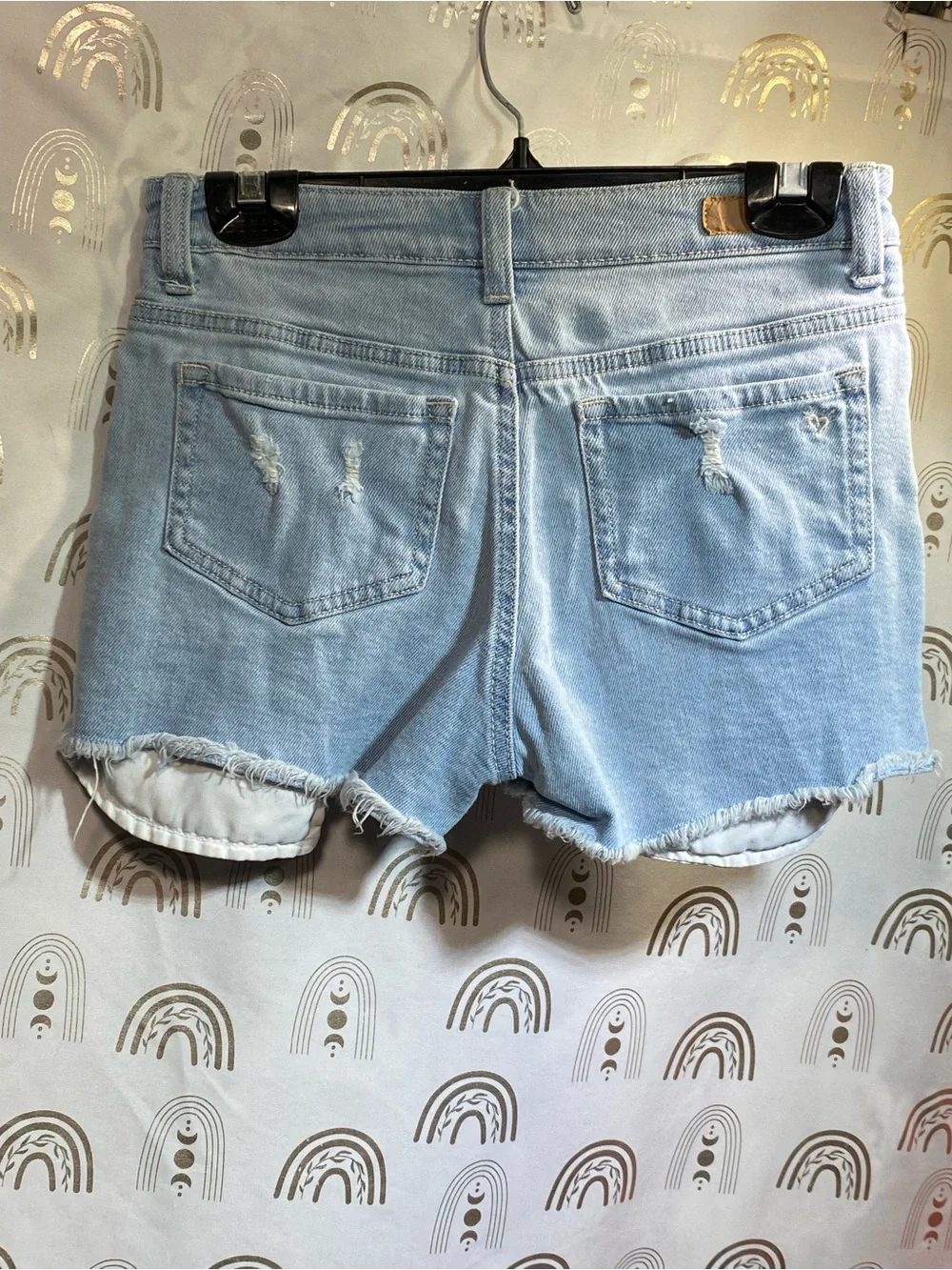 Justice Light Wash Denim Shorts with Purple Sequin Inset